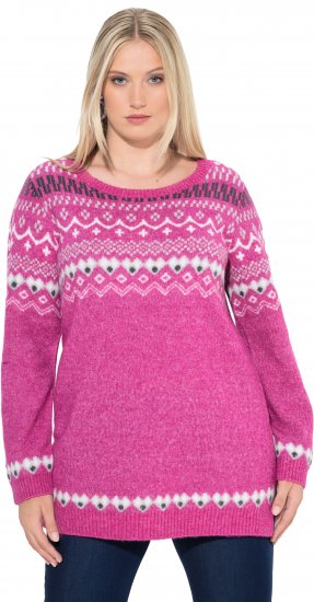 Ulla Popken Norwegian Style Pastel Tone Long Sleeve Sweater Summer Berry - Mikiny & mikiny s kapucí - 