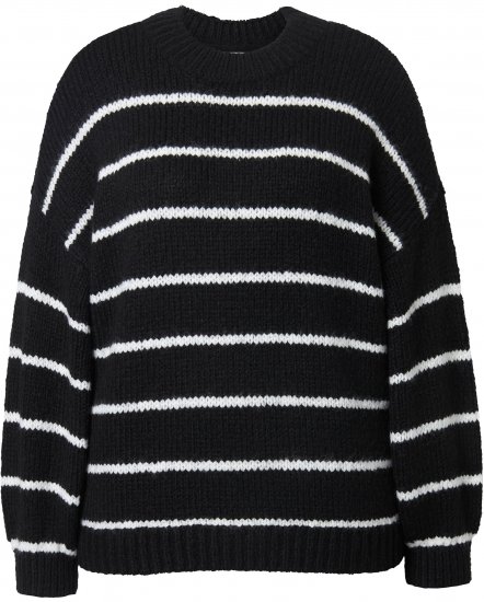 Ulla Popken Oversized Striped Balloon Sleeve Sweater Black - Mikiny & mikiny s kapucí - 