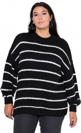 Ulla Popken Oversized Striped Balloon Sleeve Sweater Black - Mikiny & mikiny s kapucí - 