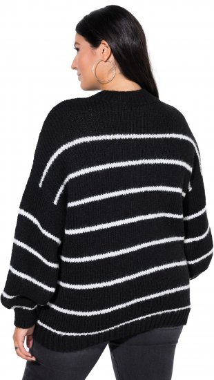 Ulla Popken Oversized Striped Balloon Sleeve Sweater Black - Mikiny & mikiny s kapucí - 