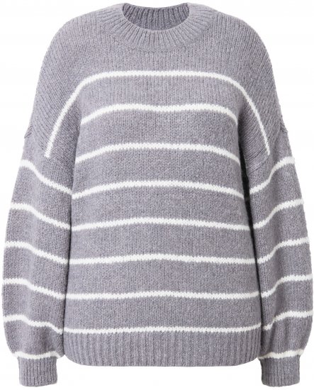 Ulla Popken Oversized Striped Balloon Sleeve Sweater Grey Melange - Mikiny & mikiny s kapucí - 