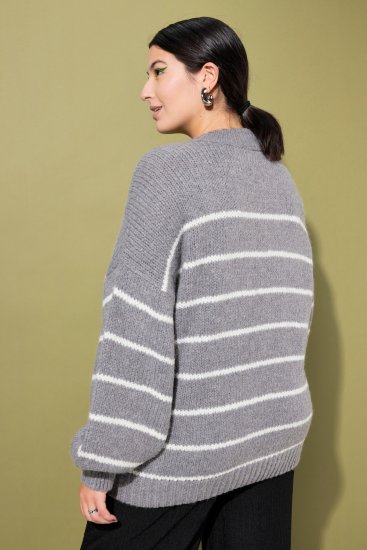 Ulla Popken Oversized Striped Balloon Sleeve Sweater Grey Melange - Mikiny & mikiny s kapucí - 