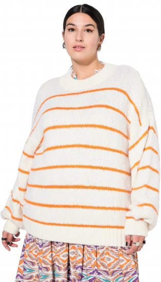Ulla Popken Oversized Striped Balloon Sleeve Sweater Off-White - Mikiny & mikiny s kapucí - 