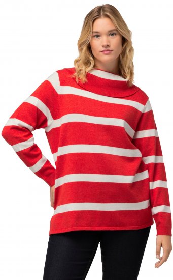 Ulla Popken Stripe Fine Knit Turtleneck Sweater Light Red - Mikiny & mikiny s kapucí - 
