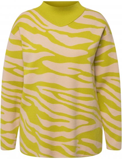 Ulla Popken Zebra Print Mock Turtleneck Long Sleeve Sweater Yellow Green - Mikiny & mikiny s kapucí - 