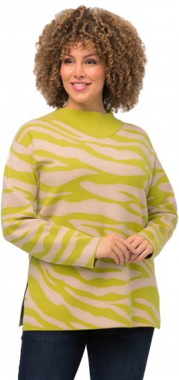 Ulla Popken Zebra Print Mock Turtleneck Long Sleeve Sweater Yellow Green - Mikiny & mikiny s kapucí - 