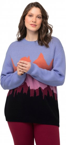 Ulla Popken Long Sleeve Knit Mountain Range Sweater Bright Purple - Mikiny & mikiny s kapucí - 