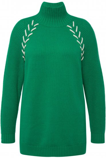 Ulla Popken Contrast Braid Turtleneck Sweater Emerald Green - Mikiny & mikiny s kapucí - 