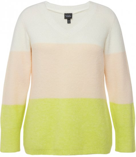 Ulla Popken Block Stripe Long Sleeve V-Neck Sweater Lime Green - Mikiny & mikiny s kapucí - 