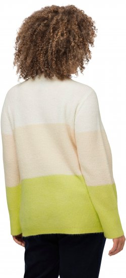 Ulla Popken Block Stripe Long Sleeve V-Neck Sweater Lime Green - Mikiny & mikiny s kapucí - 