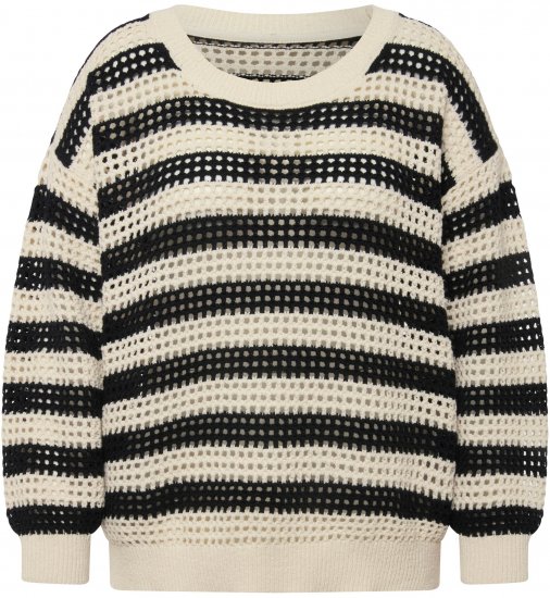 Ulla Popken Striped Long Sleeve Crocheted Sweater Vanilla - Mikiny & mikiny s kapucí - 