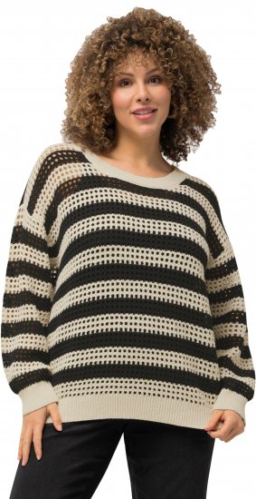 Ulla Popken Striped Long Sleeve Crocheted Sweater Vanilla - Mikiny & mikiny s kapucí - 