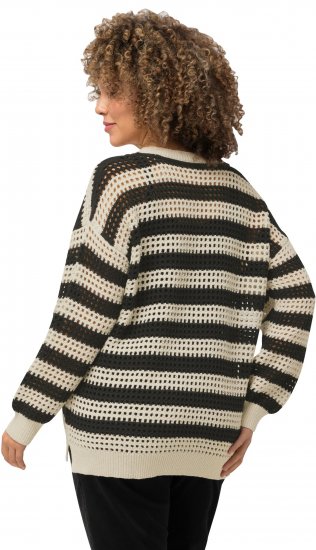 Ulla Popken Striped Long Sleeve Crocheted Sweater Vanilla - Mikiny & mikiny s kapucí - 