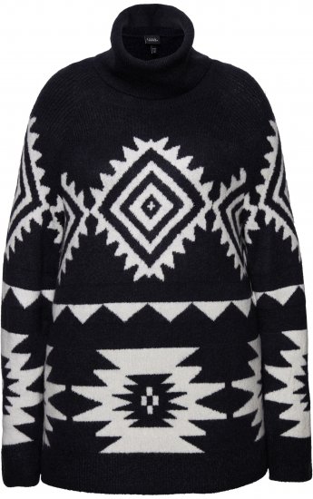 Ulla Popken Aztec-Inspired Long Sleeve Turtleneck Sweater Navy - Mikiny & mikiny s kapucí - 