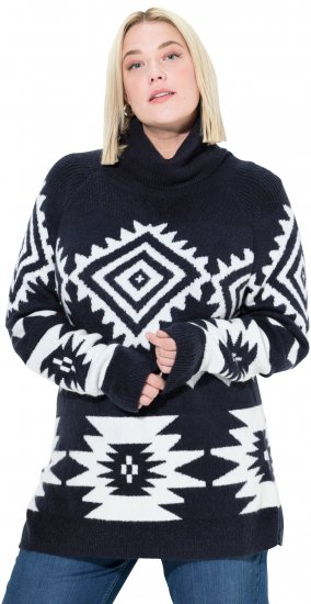 Ulla Popken Aztec-Inspired Long Sleeve Turtleneck Sweater Navy - Mikiny & mikiny s kapucí - 