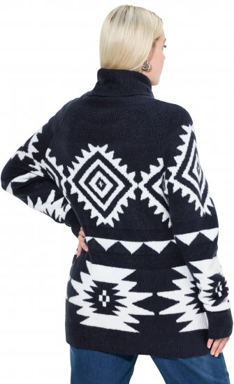 Ulla Popken Aztec-Inspired Long Sleeve Turtleneck Sweater Navy - Mikiny & mikiny s kapucí - 