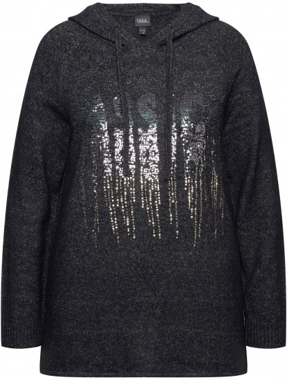 Ulla Popken Sequined Knit Long Sleeve Hoodie Black - Mikiny & mikiny s kapucí - 