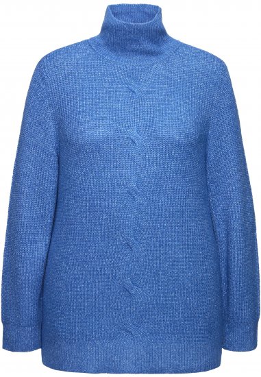 Ulla Popken Cable Knit Long Sleeve Turtleneck Sweater Teal Blue - Mikiny & mikiny s kapucí - 