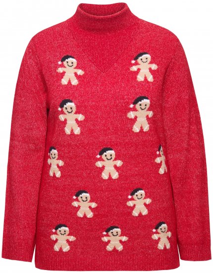 Ulla Popken Gingerbread Men Sweater Salsa Red - Mikiny & mikiny s kapucí - 