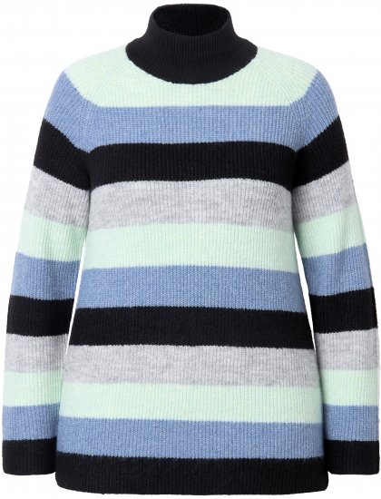 Ulla Popken Chunky Striped Turtleneck Sweater Mint Green - Mikiny & mikiny s kapucí - 