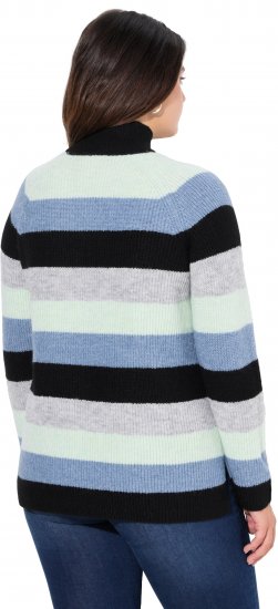 Ulla Popken Chunky Striped Turtleneck Sweater Mint Green - Mikiny & mikiny s kapucí - 