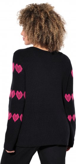 Ulla Popken Heart Print Long Sleeve V-Neck Sweater Black - Mikiny & mikiny s kapucí - 