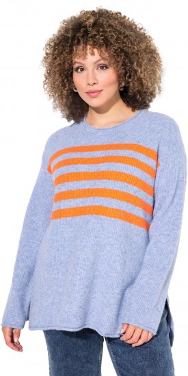 Ulla Popken Striped Long Sleeve Sweater Sky Blue - Mikiny & mikiny s kapucí - 