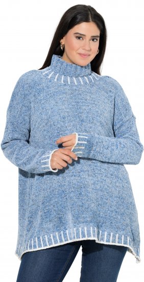 Ulla Popken Blanket Stitch Oversized Turtleneck Sweater Dove Blue - Mikiny & mikiny s kapucí - 