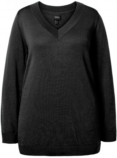 Ulla Popken Soft Fine Knit Pullover V-Neck Sweatshirt Black - Mikiny & mikiny s kapucí - 