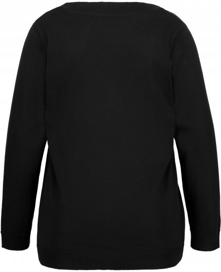 Ulla Popken Soft Fine Knit Pullover V-Neck Sweatshirt Black - Mikiny & mikiny s kapucí - 