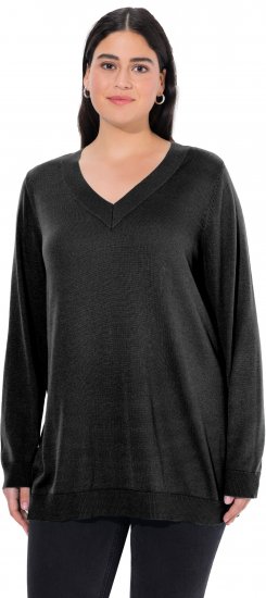 Ulla Popken Soft Fine Knit Pullover V-Neck Sweatshirt Black - Mikiny & mikiny s kapucí - 