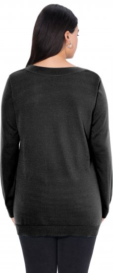 Ulla Popken Soft Fine Knit Pullover V-Neck Sweatshirt Black - Mikiny & mikiny s kapucí - 