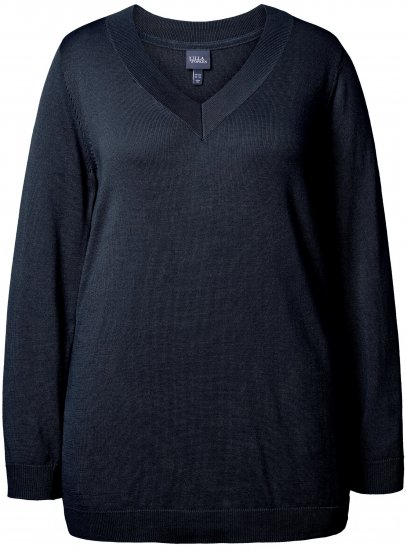 Ulla Popken Soft Fine Knit Pullover V-Neck Sweatshirt Marine - Mikiny & mikiny s kapucí - 
