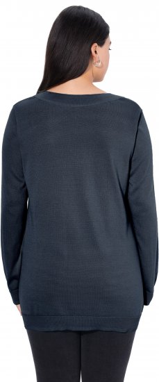 Ulla Popken Soft Fine Knit Pullover V-Neck Sweatshirt Marine - Mikiny & mikiny s kapucí - 