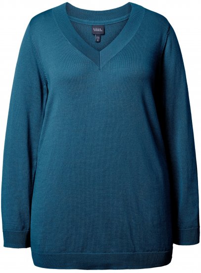 Ulla Popken Soft Fine Knit Pullover V-Neck Sweatshirt Teal - Mikiny & mikiny s kapucí - 
