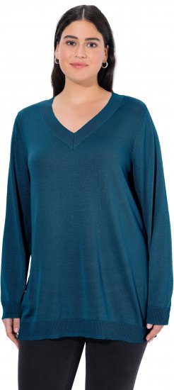 Ulla Popken Soft Fine Knit Pullover V-Neck Sweatshirt Teal - Mikiny & mikiny s kapucí - 