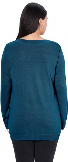 Ulla Popken Soft Fine Knit Pullover V-Neck Sweatshirt Teal - Mikiny & mikiny s kapucí - 