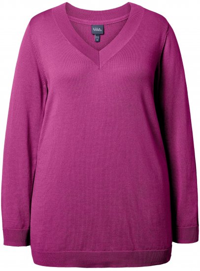 Ulla Popken Soft Fine Knit Pullover V-Neck Sweatshirt Dark Lilac - Mikiny & mikiny s kapucí - 