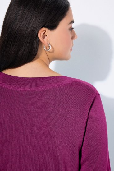 Ulla Popken Soft Fine Knit Pullover V-Neck Sweatshirt Dark Lilac - Mikiny & mikiny s kapucí - Pohodlné mikiny, hoodie a pleteniny