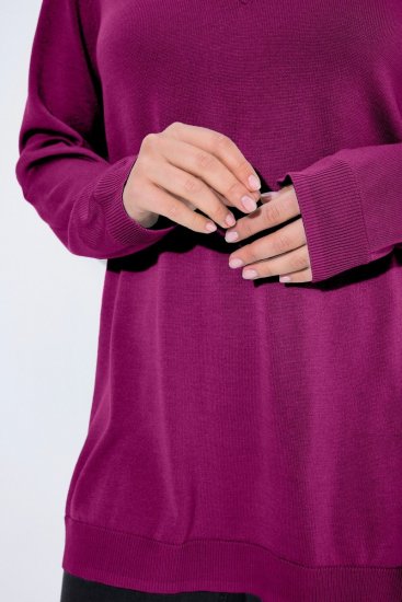 Ulla Popken Soft Fine Knit Pullover V-Neck Sweatshirt Dark Lilac - Mikiny & mikiny s kapucí - Pohodlné mikiny, hoodie a pleteniny
