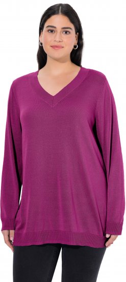 Ulla Popken Soft Fine Knit Pullover V-Neck Sweatshirt Dark Lilac - Mikiny & mikiny s kapucí - 