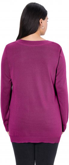 Ulla Popken Soft Fine Knit Pullover V-Neck Sweatshirt Dark Lilac - Mikiny & mikiny s kapucí - 