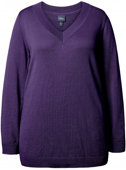Ulla Popken Soft Fine Knit Pullover V-Neck Sweatshirt Deep Violet - Mikiny & mikiny s kapucí - 