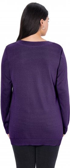 Ulla Popken Soft Fine Knit Pullover V-Neck Sweatshirt Deep Violet - Mikiny & mikiny s kapucí - 