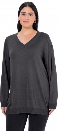 Ulla Popken Casual V-Neck Long Sleeve Sweater Charcoal Grey Melange - Mikiny & mikiny s kapucí - 
