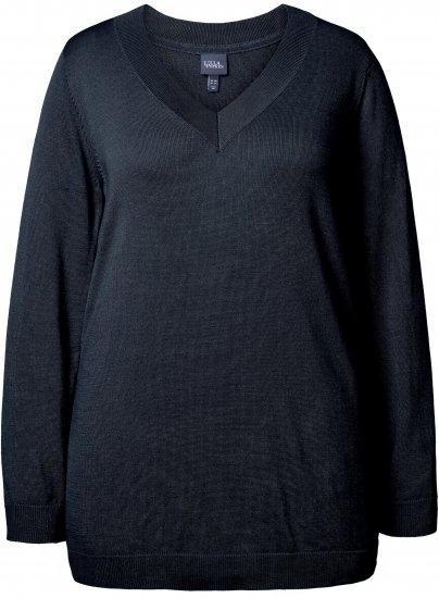 Ulla Popken Casual V-Neck Long Sleeve Sweater Navy Blue - Mikiny & mikiny s kapucí - 