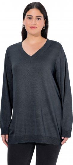 Ulla Popken Casual V-Neck Long Sleeve Sweater Navy Blue - Mikiny & mikiny s kapucí - 
