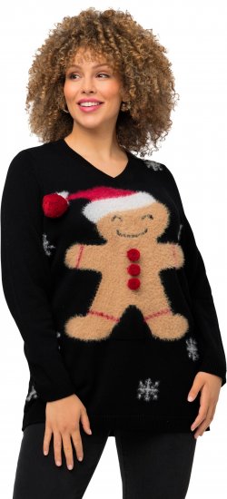 Ulla Popken Gingerbread Man Christmas Sweater Black - Mikiny & mikiny s kapucí - 