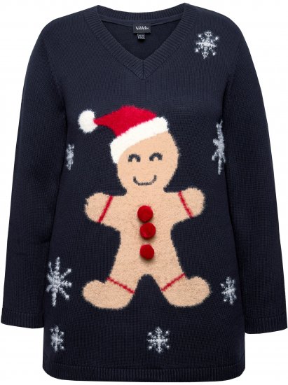 Ulla Popken Gingerbread Man Christmas Sweater Navy - Mikiny & mikiny s kapucí - 