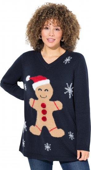 Ulla Popken Gingerbread Man Christmas Sweater Navy - Mikiny & mikiny s kapucí - 